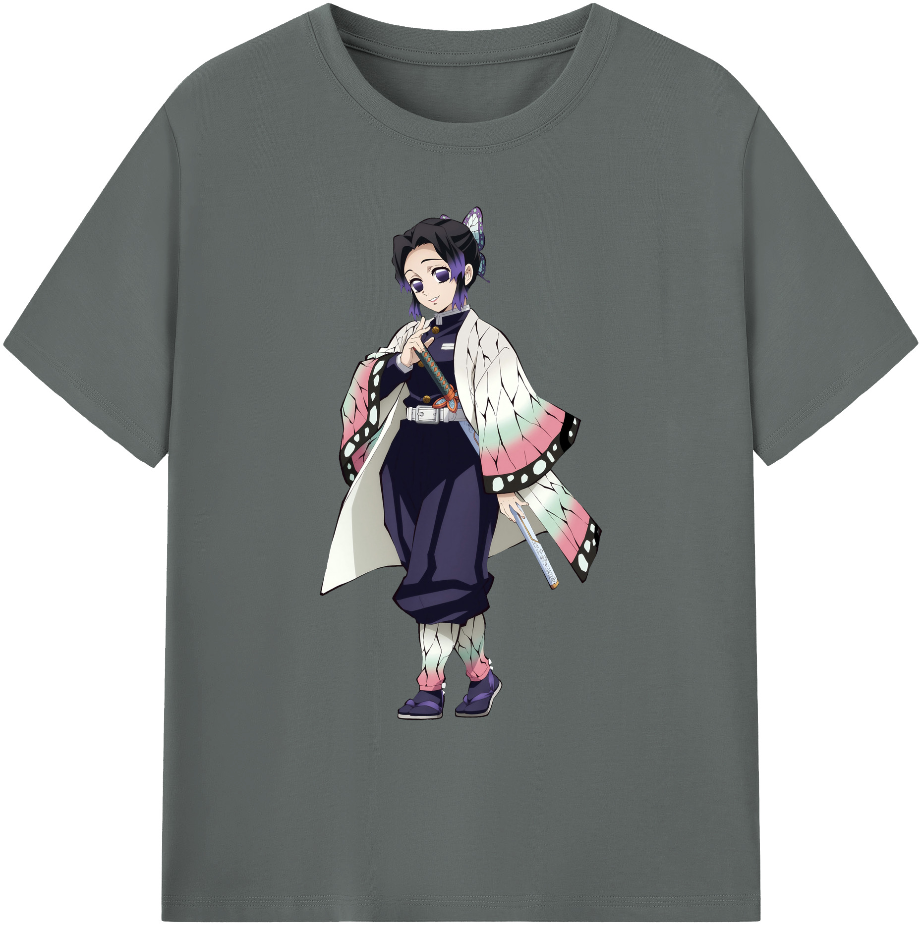 （画像用） 鬼滅の刃（きめつのやいば）蟲柱-胡蝶 しのぶ／こちょう しのぶ Kochou Shinobu 綿100％ メンズ半袖Tシャツ｜肌触りやわらか＆通気性